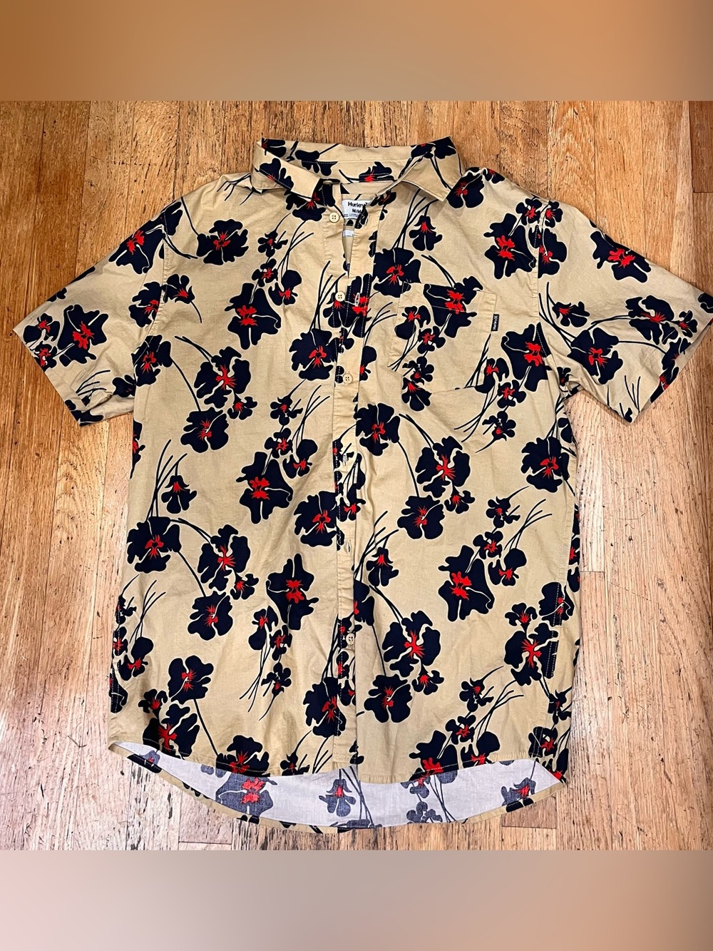 Hurley Men's Beige Floral Button-Up Shirt